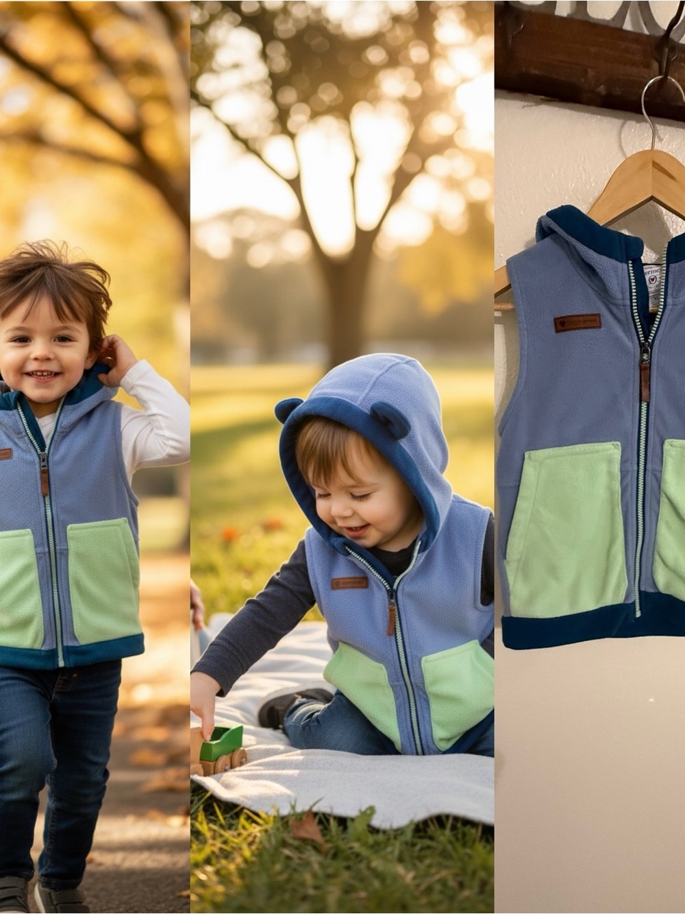 Obermeyer Heritage Collection Kids XL Fleece Hooded Vest Bear Ears Colorblock